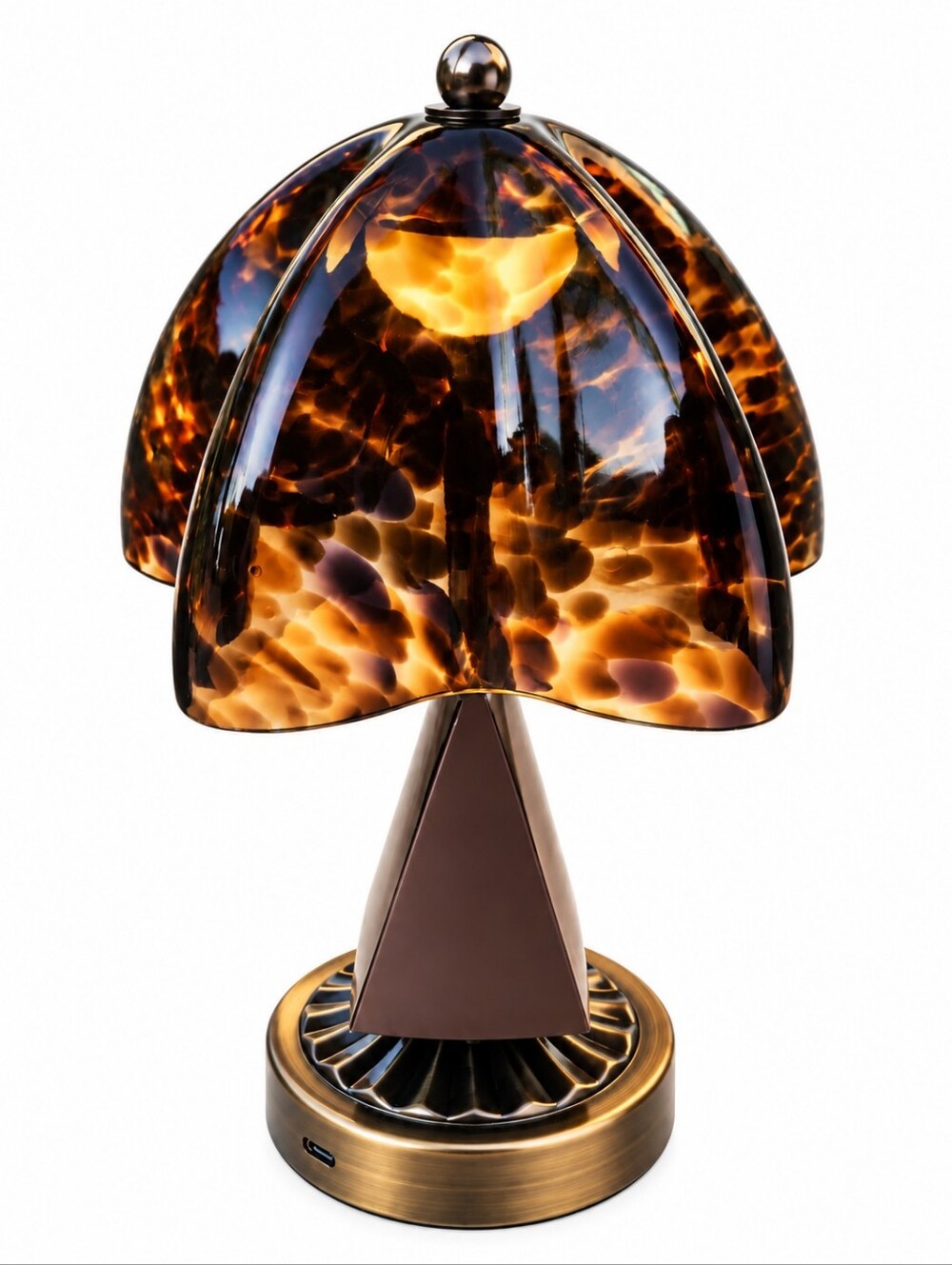 Tortoise Shell Glass Shade Rechargeable Touch Table Lamp